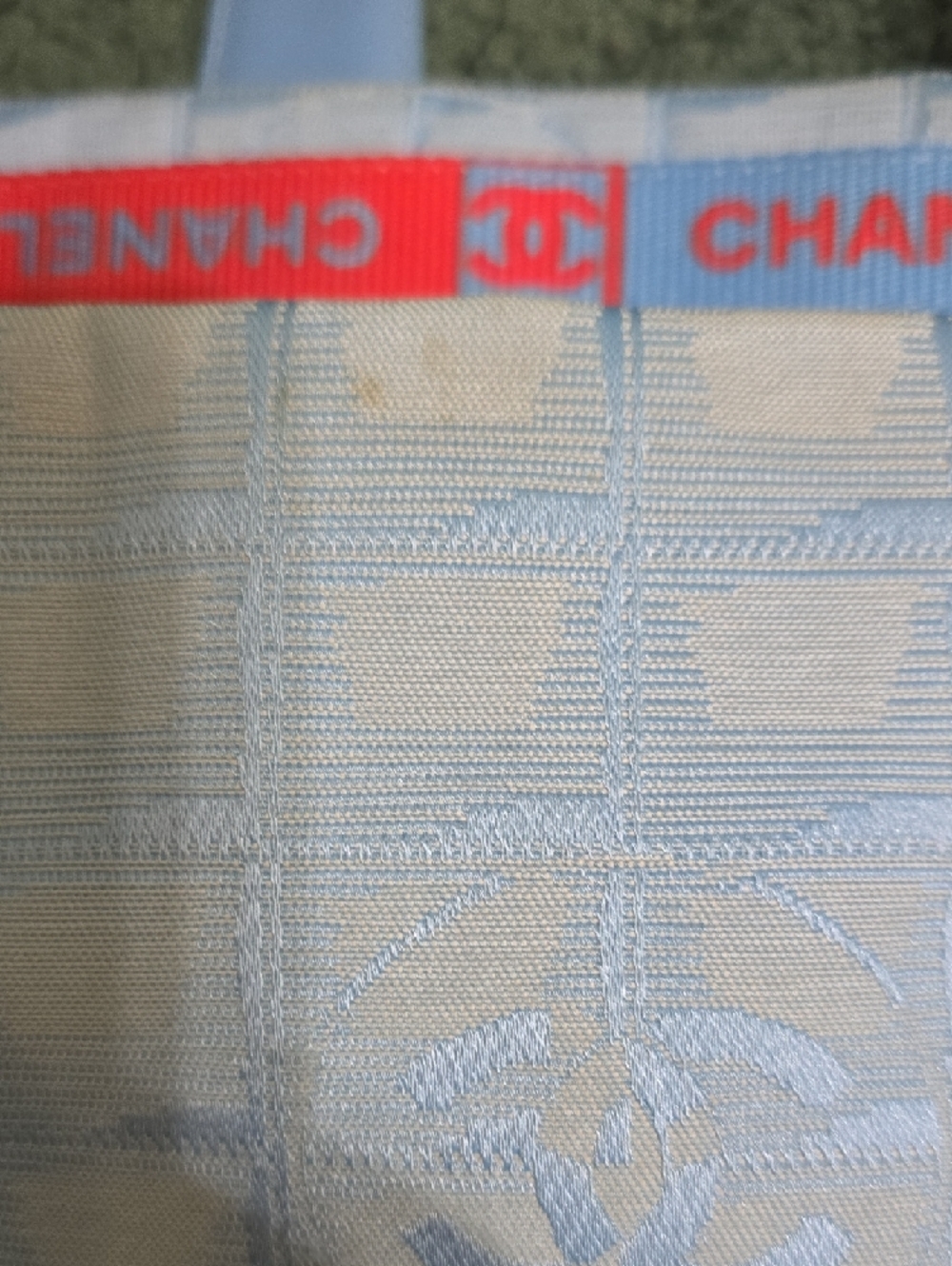 CHANEL Light Blue Jacquard Tote with Red Trim - Picture 9 of 9